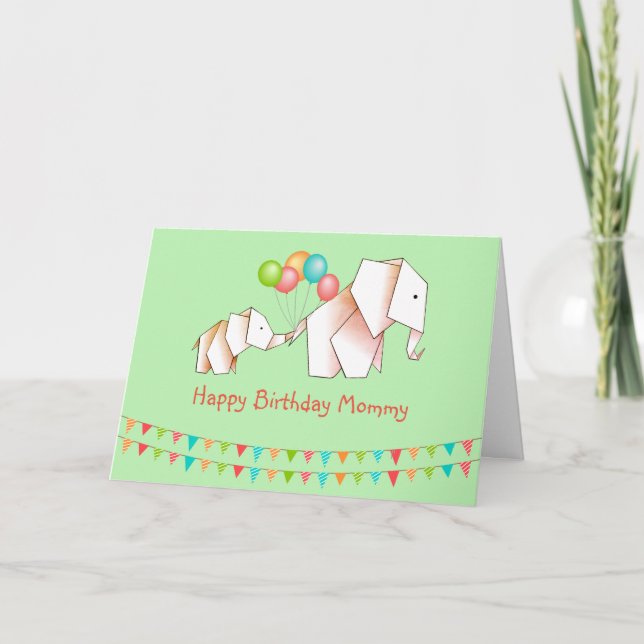 Cute Elephants Happy Birthday Mommy Card (Front)