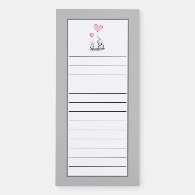 Cute Elephants Holding Heart-Shaped Balloons Lined Magnetic Notepad (Front)