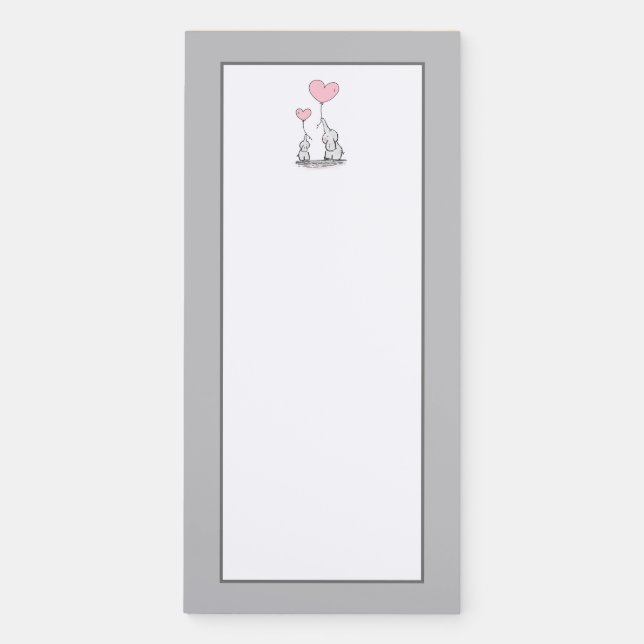 Cute Elephants Holding Heart-Shaped Balloons  Magnetic Notepad (Front)