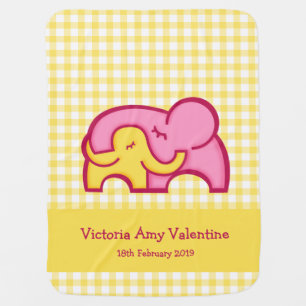 Cute elephants hug yellow pink custom blanket