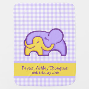 Cute elephants hug yellow purple custom blanket