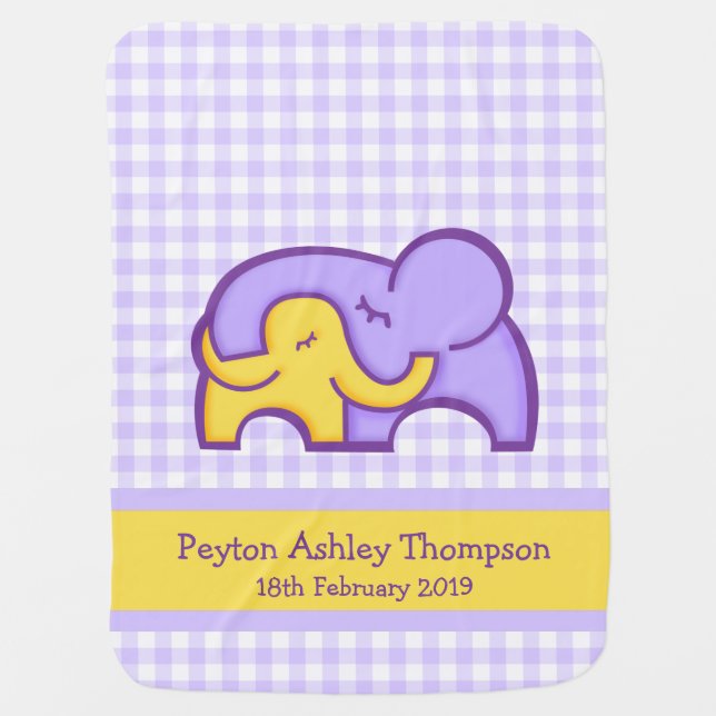 Cute elephants hug yellow purple custom blanket (Front)