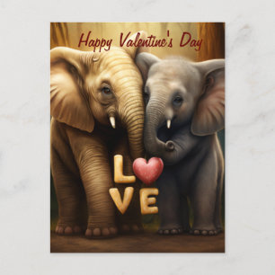 Cute elephants in love postcard