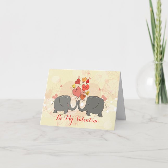 Cute Elephants In Love With Red Valentines Hearts Holiday Card (Front)