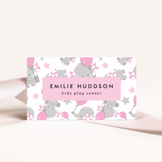 Cute Elephants, Kids Play Center, Activity Center Business Card (Creator Uploaded)