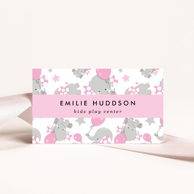 Cute Elephants, Kids Play Center, Activity Center Business Card (Creator Uploaded)