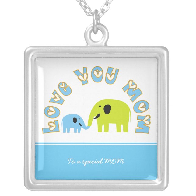 Cute elephants Mother baby boy Mother's Day Gift Silver Plated Necklace (Front)