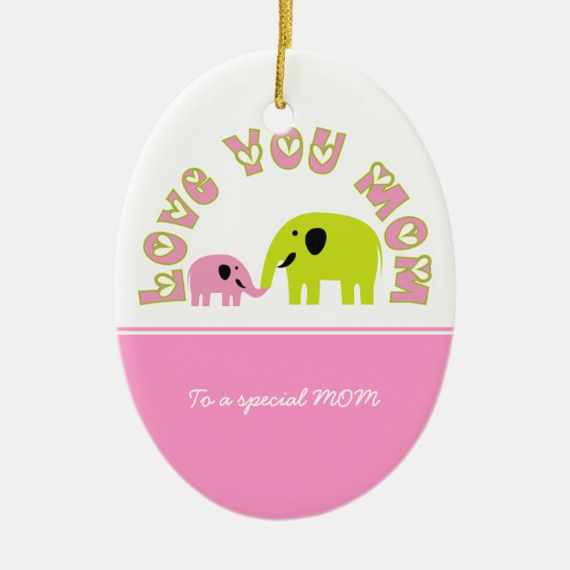 Cute Elephants Mother Child Mother's Day gift Ceramic Ornament (Front)