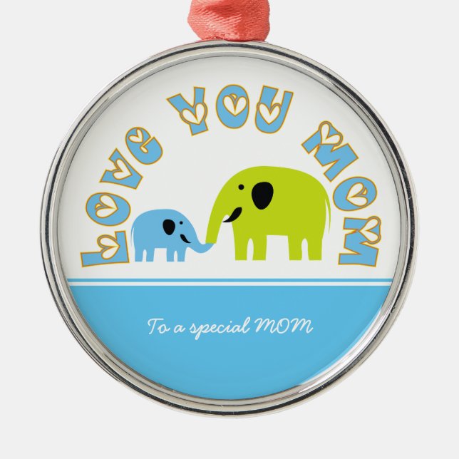 Cute Elephants Mother Child Mother's Day gift Metal Ornament (Front)