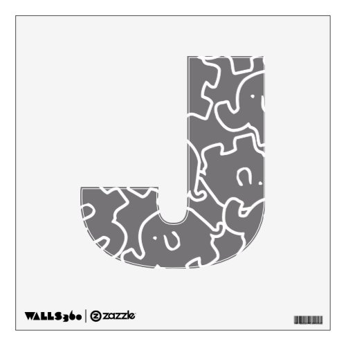Cute Elephants Pattern Grey White 12X12 Letter J Wall Decal