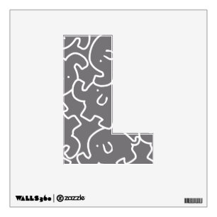 Cute Elephants Pattern Grey White 12X12 Letter L Wall Sticker