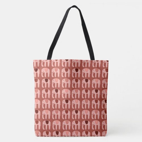 Cute Elephants Pattern Pink Red Tote Bag