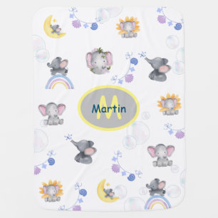 Cute elephants patterns gray custom Baby Blanket