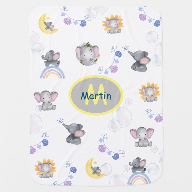 Cute elephants patterns gray custom Baby Blanket (Front)