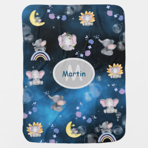 Cute elephants patterns Night starssky personlized Baby Blanket