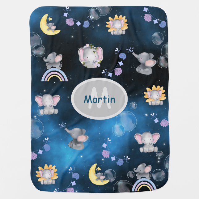 Cute elephants patterns Night starssky personlized Baby Blanket (Front)