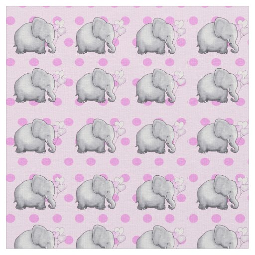 Cute Elephants Pink Polka Dots Baby Girl's Fabric
