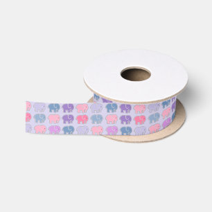 Cute Elephants Purple Pattern Satin Ribbon