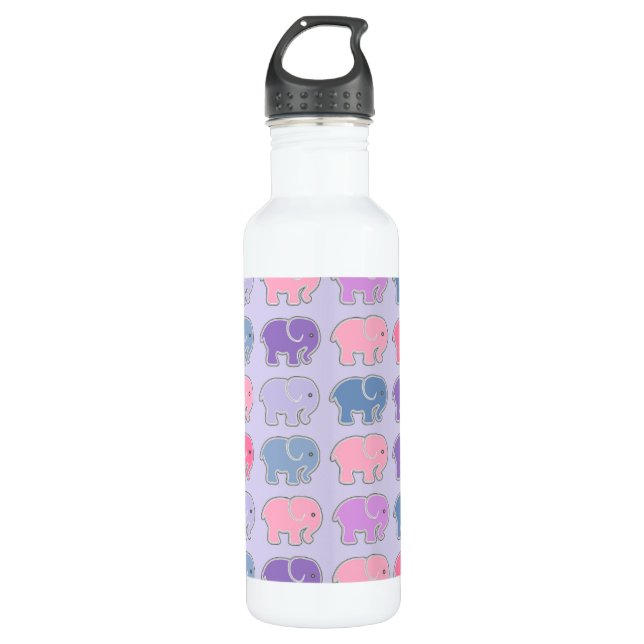 Cute Elephants Purple Pattern Stainless Steel Water Bottle (Front)