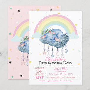 Cute Elephants Rainbow Stars Birthday Invitation