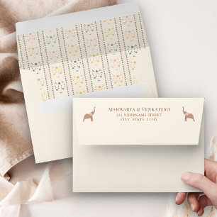 Cute Elephants Traditional Indian Pattern Wedding Envelope