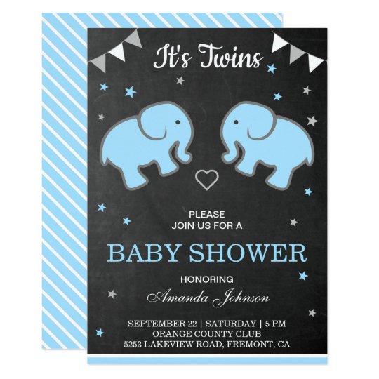 Cute Elephants Twin Boys Baby Shower Invitation Zazzle Cute Elephants Twin Boys Baby Shower Invitation