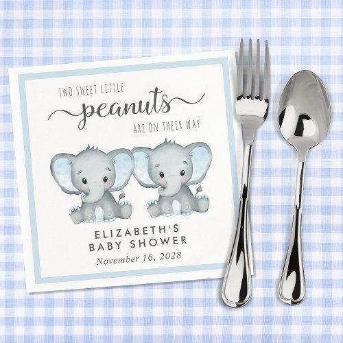 Cute Elephants Twin Boys Baby Shower Napkins