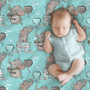 Cute elephants with balloons boy baby shower blanket