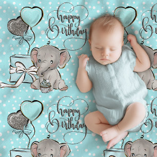 Cute elephants with balloons happy birthday boy baby blanket