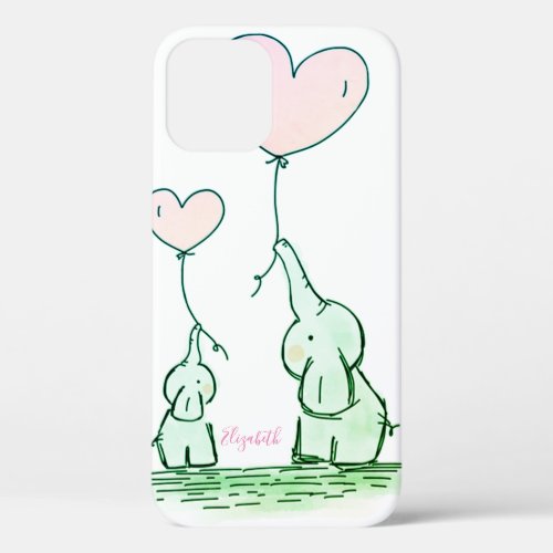 Cute Elephants With Balloons  _Personalized Case_M iPhone 12 Case
