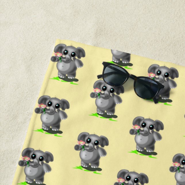 Cute Elephants with Flower Beach Towel (In Situ)