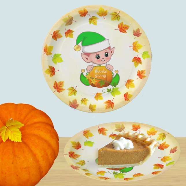Cute Elf and Fall Leaves Thanksgiving Paper Plates (Creator Uploaded)