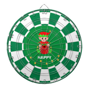Cute Elf and Gold Confetti on Green & White Dart Board