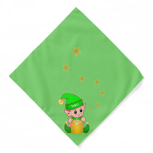 Cute elf and golden stars on green bandana