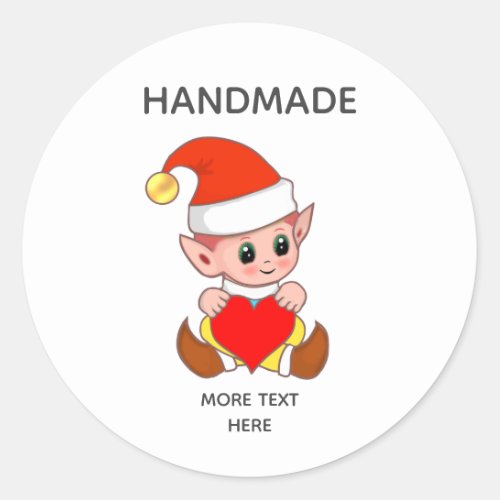 Cute Elf  and Handmade Text Classic Round Sticker