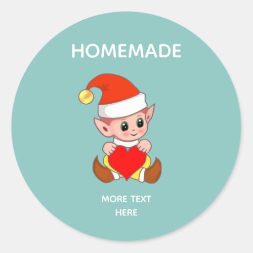 Cute Elf  and Homemade Text Classic Round Sticker