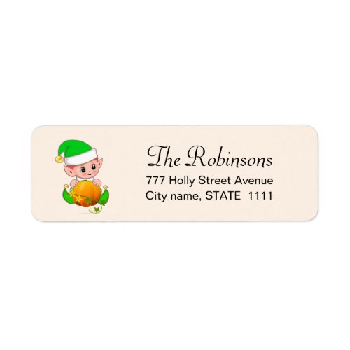 Cute Elf and Pumpkin on Light Beige Label