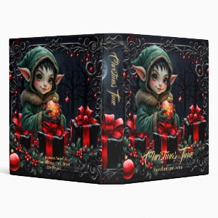 Cute Elf Child in Green Hooded Coat 3 Ring Binder