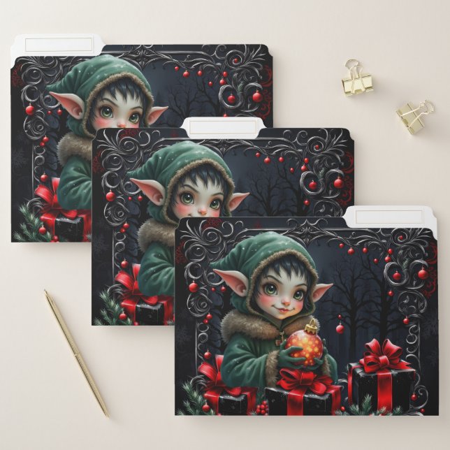 Cute Elf Child in Green Hooded Coat File Folder (Set)