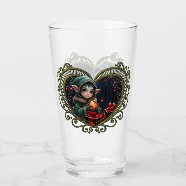 Cute Elf Child in Green Hooded Coat Glass (Front)