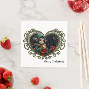 Cute Elf Child in Green Hooded Coat  Napkins