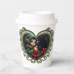 Cute Elf Child in Green Hooded Coat Paper Cups