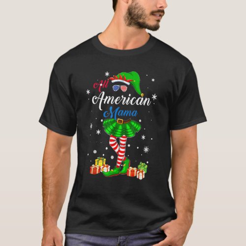 Cute Elf Christmas All American Mama Us Flag Glass T_Shirt