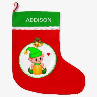 Cute Elf & Christmas Bells on Red