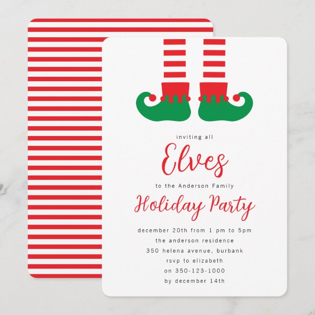 Cute Elf Christmas Party Invitation (Front/Back)