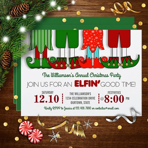 Cute Elf Christmas Party Invitations