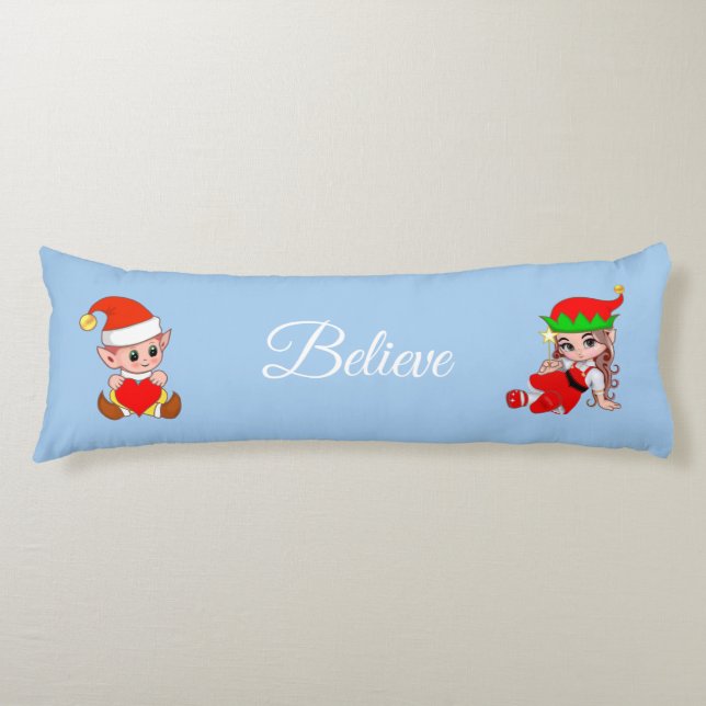 Cute Elf & Fairy on Light Blue Body Pillow (Front)
