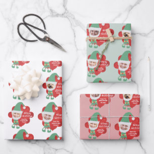 Cute Elf Family 4 Photo Personalized Greeting Wrapping Paper Sheets