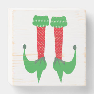 Cute Elf Feet Heels Christmas Farmhouse Wooden Box Sign