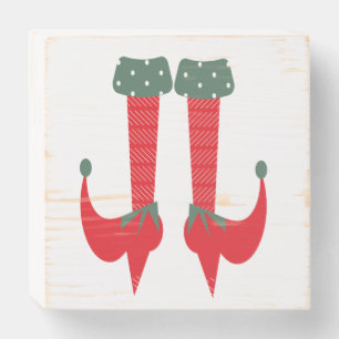 Cute Elf Feet Heels Christmas Farmhouse Wooden Box Sign